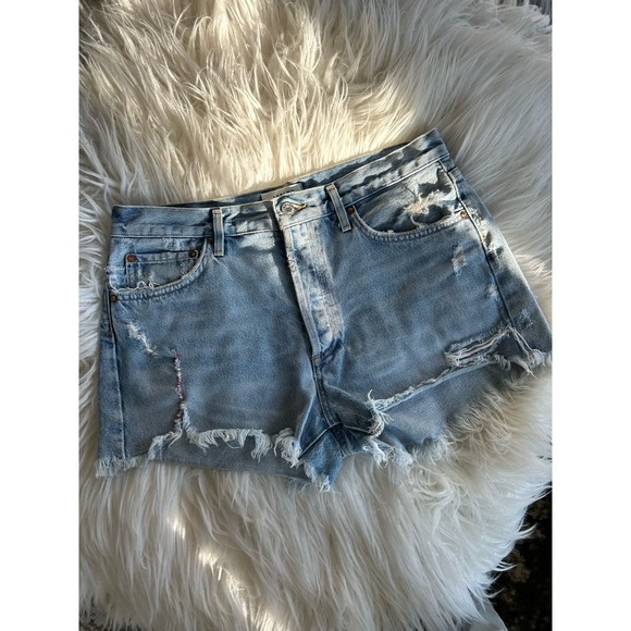 Agolde Women's Distressed Denim Shorts Pockets Light Wash Light Blue Size 29 - Picture 1 of 13